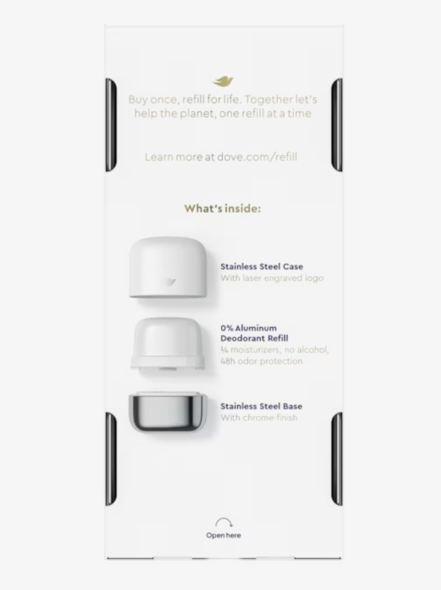 Dove Beauty 0% Aluminum Coconut & Pink Jasmine 48-Hour Refillable Deodorant Stick - 1 Stainless Steel Case + 1 Refill - 1.13oz/2pk