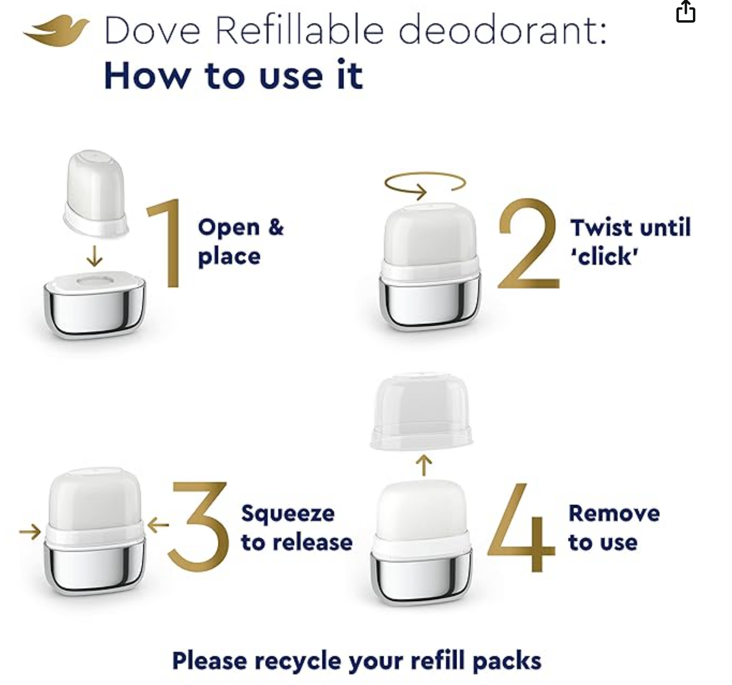 Dove Beauty 0% Aluminum Cucumber & Green Tea 48-Hour Refillable Deodorant Stick - 1 Stainless Steel Case + 1 Refill - 1.13oz