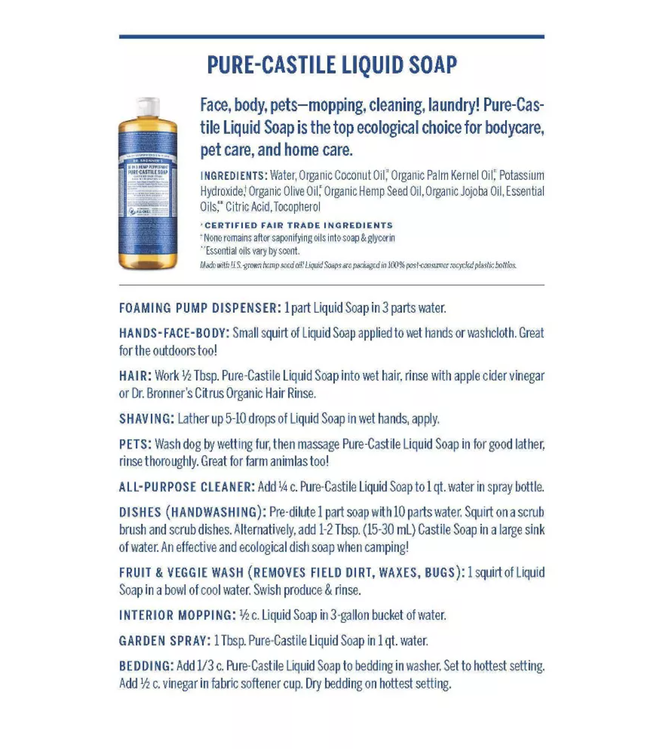 Dr. Bronner's 18-In-1 Hemp Pure-Castile Soap - Rose - 32 fl oz