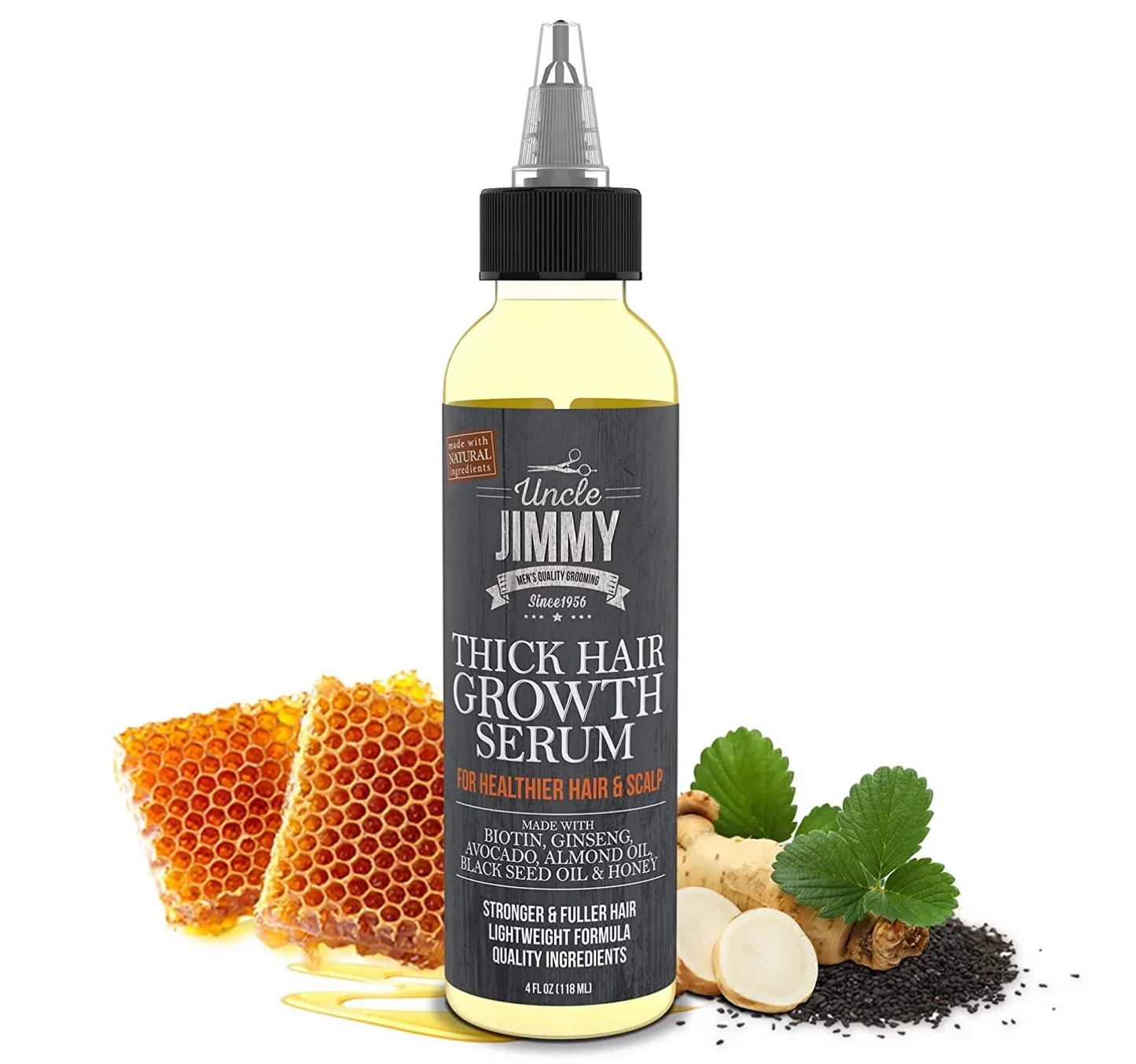 Uncle Jimmy Thick Hair Growth Serum, Hair Growth Treatment, Anti Hair Loss, Promotes Thicker, Stronger Hair for Men & Women 4 Fl Oz