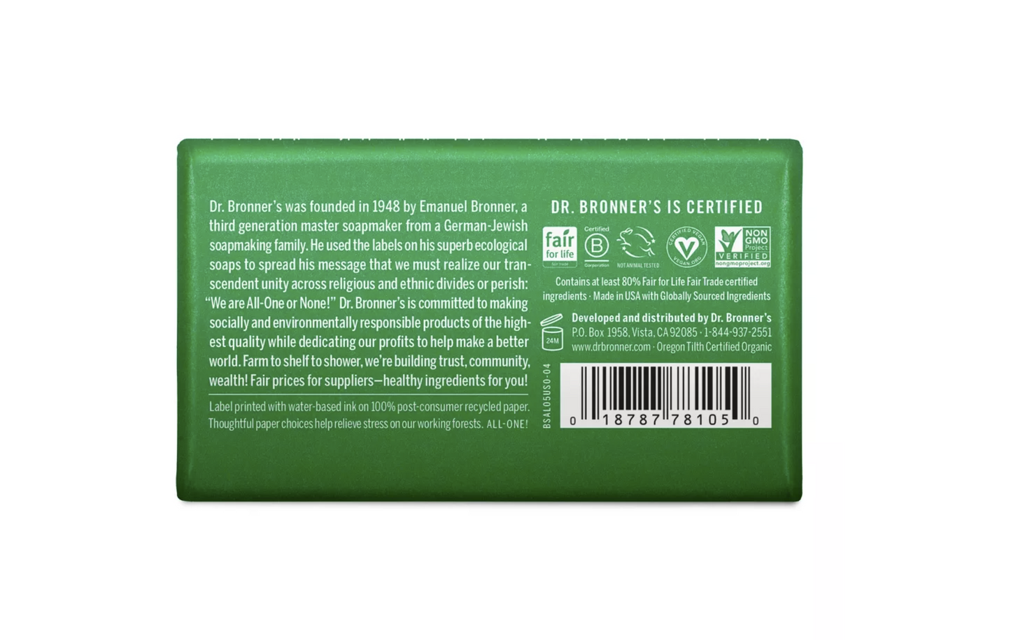 Dr. Bronner's, Almond Bar Soap,- 5oz