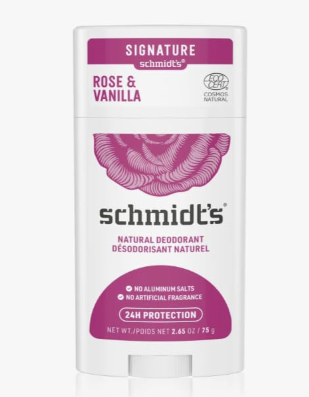 Schmidt's Aluminum-Free Vegan Deodorant Rose & Vanilla with 24 Hour Odor Protection for Women and Men, Natural Ingredients, Cruelty-Free, 2.65 oz