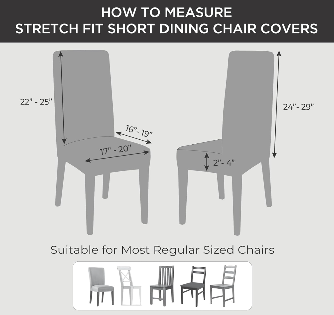 SureFit Home Décor, Stretch Pique Short Dining Room Chair Cover, Form Fit, Polyester/Spandex, Machine Washable, One Piece (Flannel Gray)