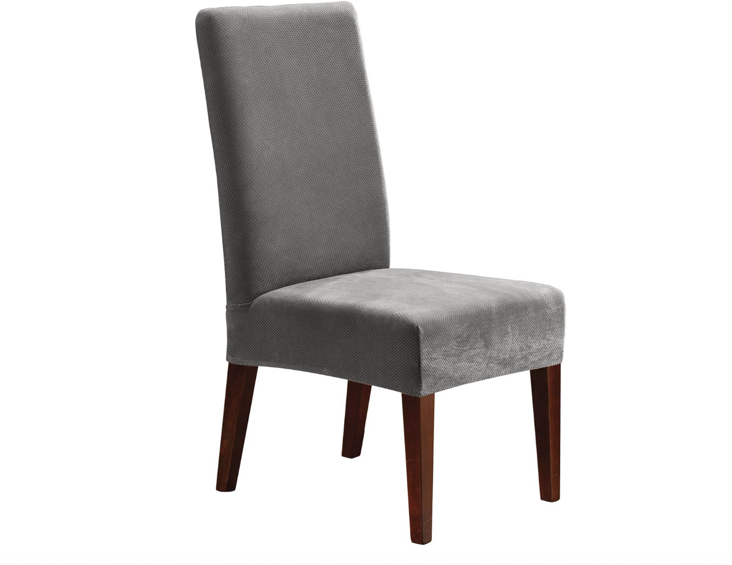 SureFit Home Décor, Stretch Pique Short Dining Room Chair Cover, Form Fit, Polyester/Spandex, Machine Washable, One Piece (Flannel Gray)