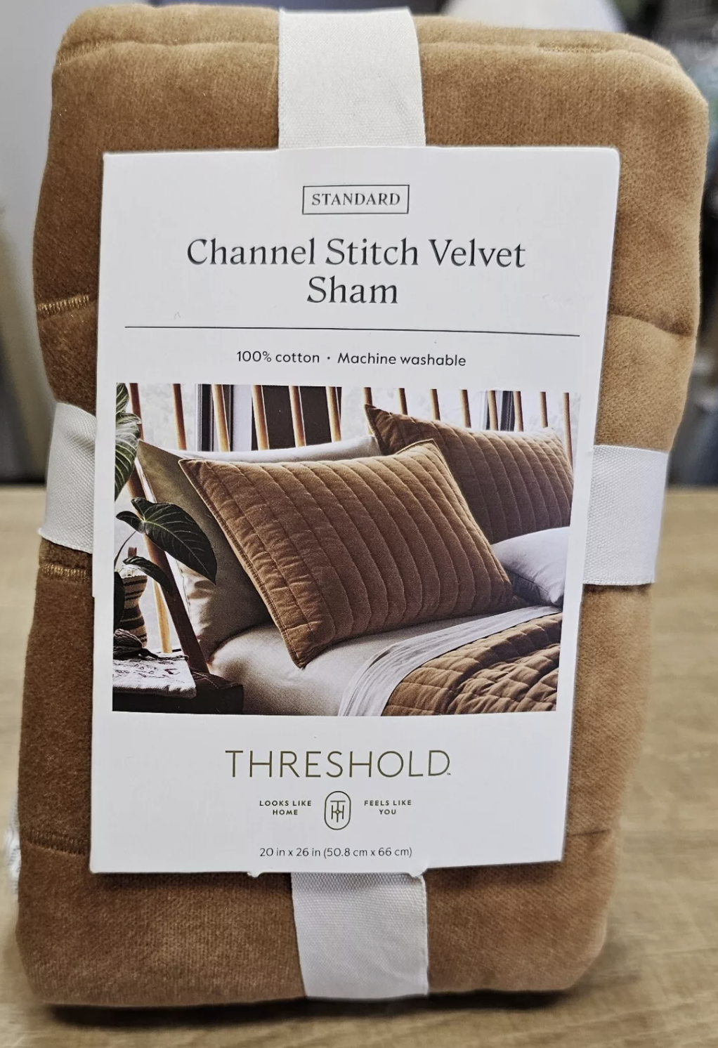 Threshold Channel Velvet Stitched Standard Bed Pillow Sham,Light Terracotta,26"x20"