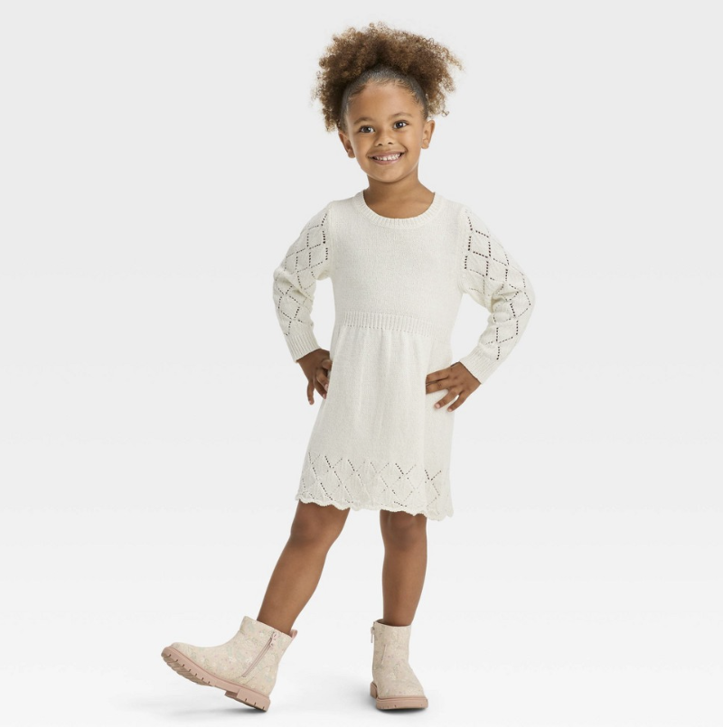 Toddler Girls' Crewneck Sweater Dress - Cat & Jack™ Cream