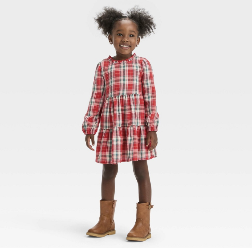 Toddler Girls' Plaid Long Sleeve Dress - Cat & Jack™ Red