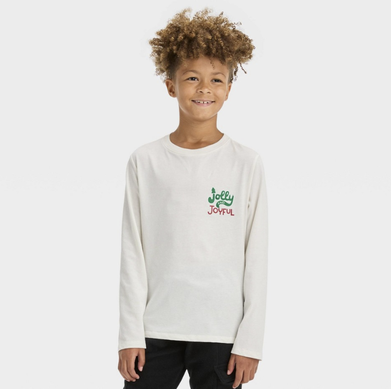 Boys' Long Sleeve 'Jolly & Joyful' Graphic T-Shirt - Cat & Jack™ Cream