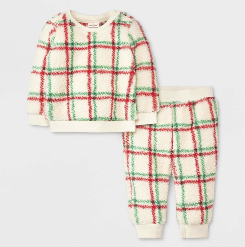 Baby Plaid Faux Shearling Top & Bottom Set - Cat & Jack™ Off-White,Unisex