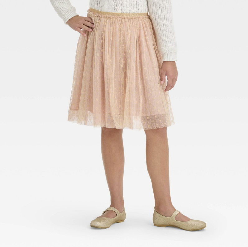 Girls' Embroidered Holiday Skirt - Cat & Jack™ Gold/Pink