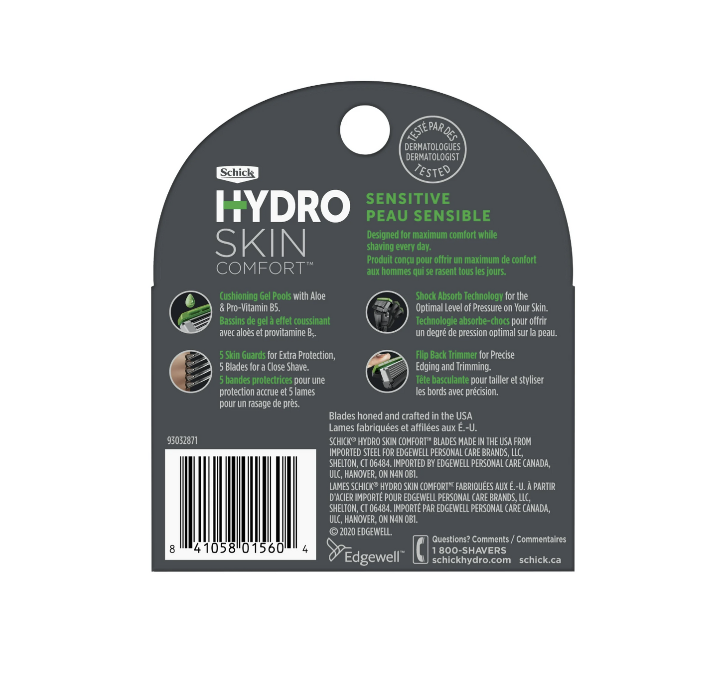 Schick Hydro 5-Blade Skin Comfort Sensitive Skin Mens Razor Blade Cartridge Refill, 4 Ct, Mens Razor, Designed For Maximum Comfort