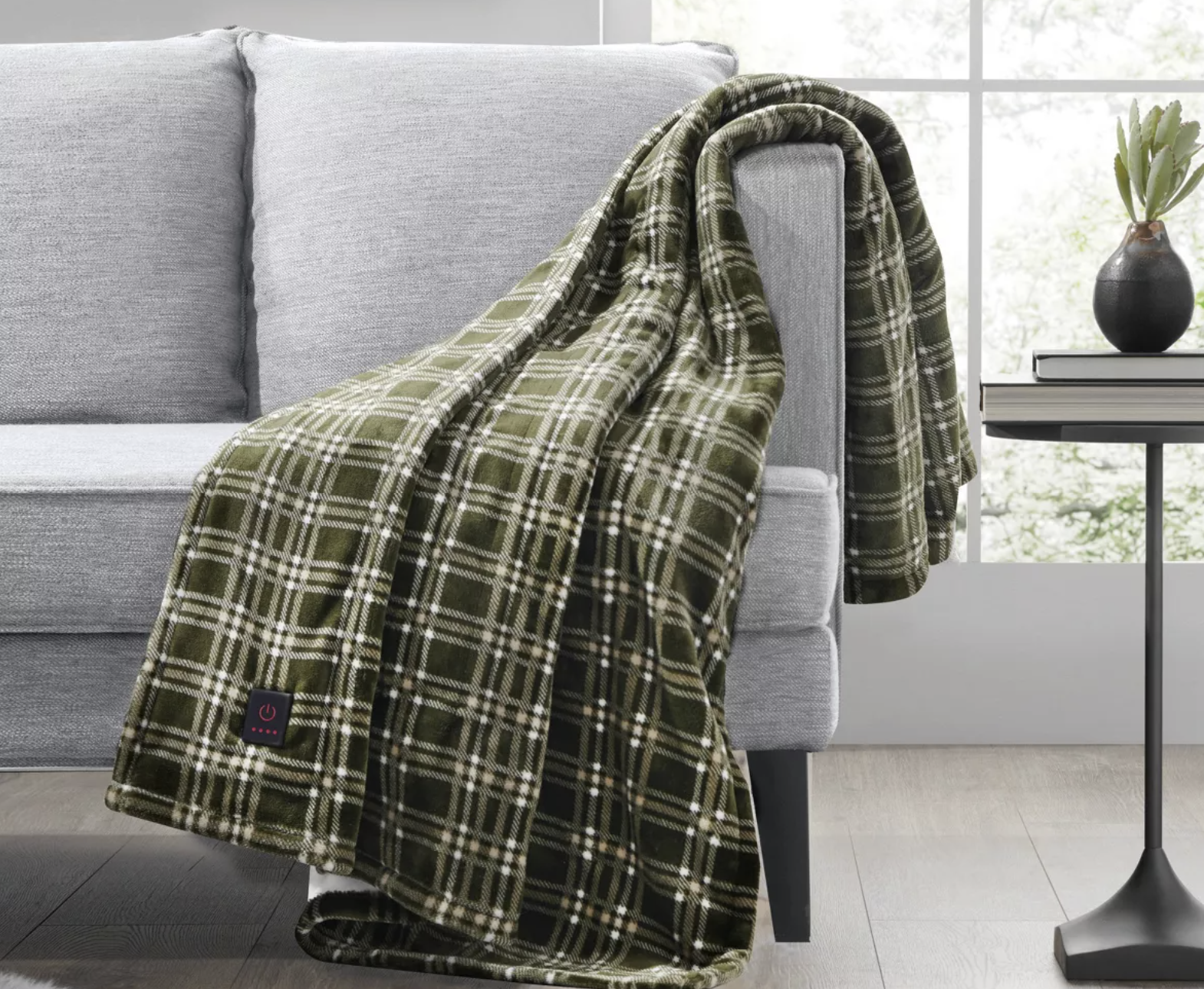 50"x60" Cozy Heated Throw Blanket Green Plaid - Brookstone
