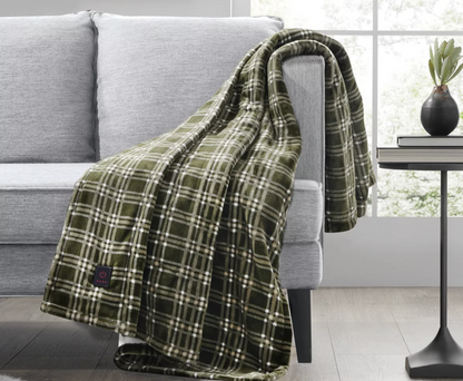 50"x60" Cozy Heated Throw Blanket Green Plaid - Brookstone