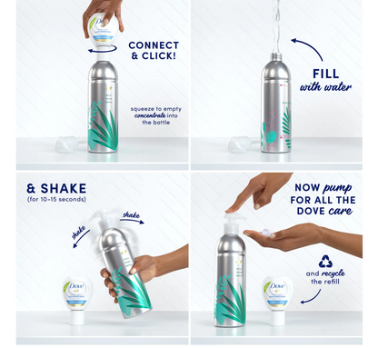 Dove Beauty Daily Moisture Body Wash Refill Concentrate & Reusable Aluminum Bottle - 4 fl oz/Makes 16 fl oz