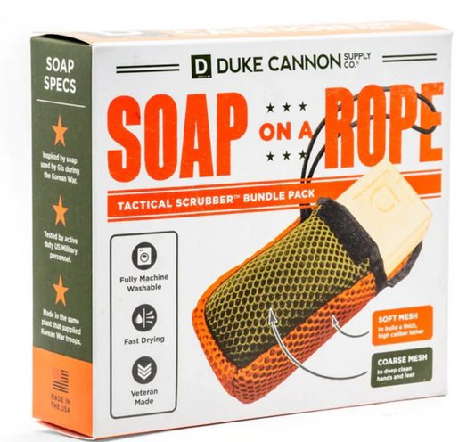 Duke Cannon Tactical Scrubber + Soap Set - Soap on a Rope with Big American Bourbon Soap - 10 oz