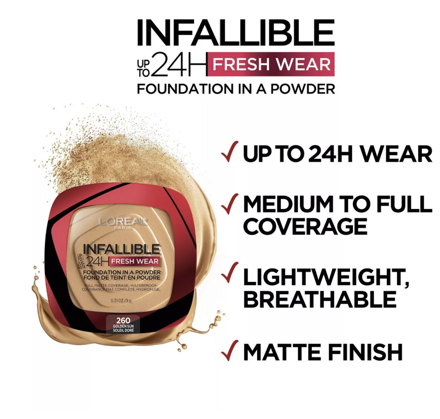 L'Oreal Paris Infallible Up to 24H Fresh Wear Foundation in a Powder- 0.31oz