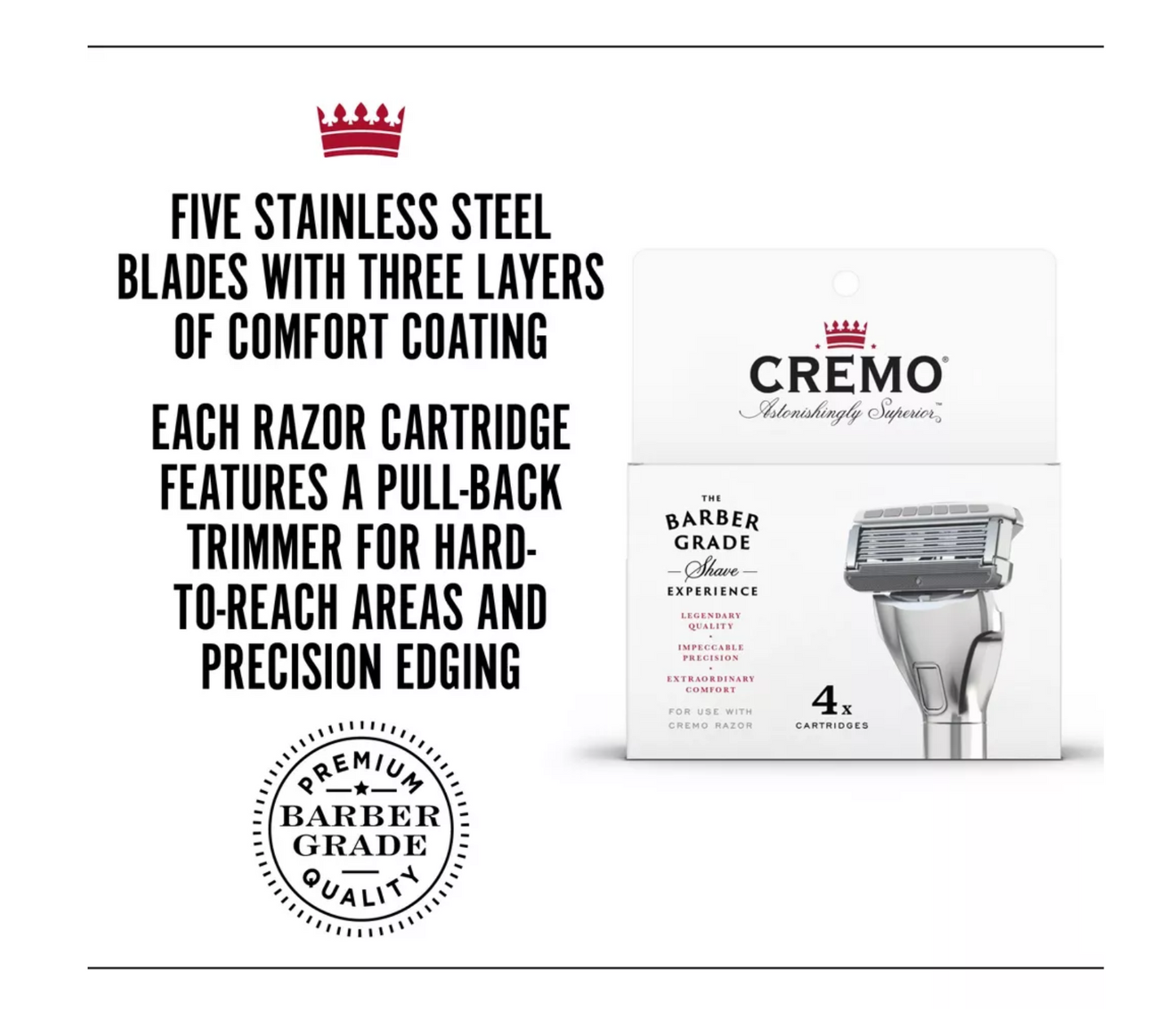Cremo Barber Grade Razor Blade Refill - 4ct