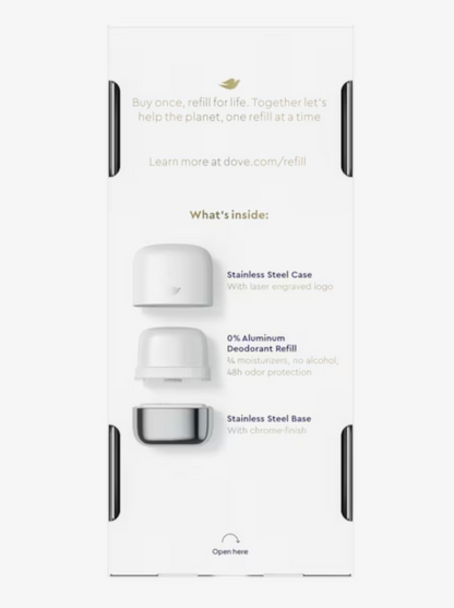 Dove Beauty 0% Aluminum Coconut & Pink Jasmine 48-Hour Refillable Deodorant Stick - 1 Stainless Steel Case + 1 Refill - 1.13oz/2pk