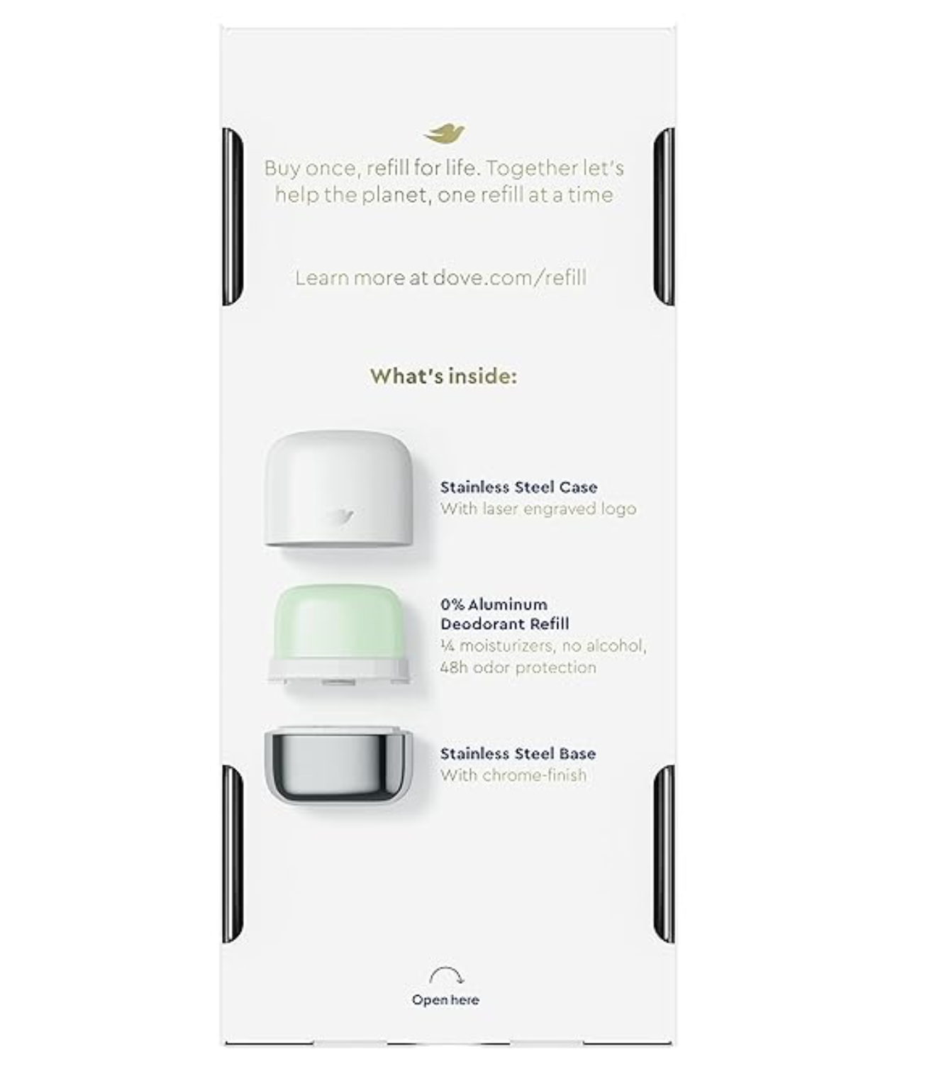 Dove Beauty 0% Aluminum Cucumber & Green Tea 48-Hour Refillable Deodorant Stick - 1 Stainless Steel Case + 1 Refill - 1.13oz