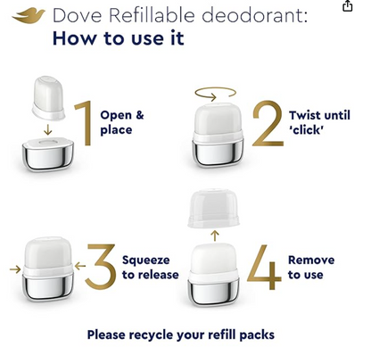 Dove Beauty 0% Aluminum Cucumber & Green Tea 48-Hour Refillable Deodorant Stick - 1 Stainless Steel Case + 1 Refill - 1.13oz