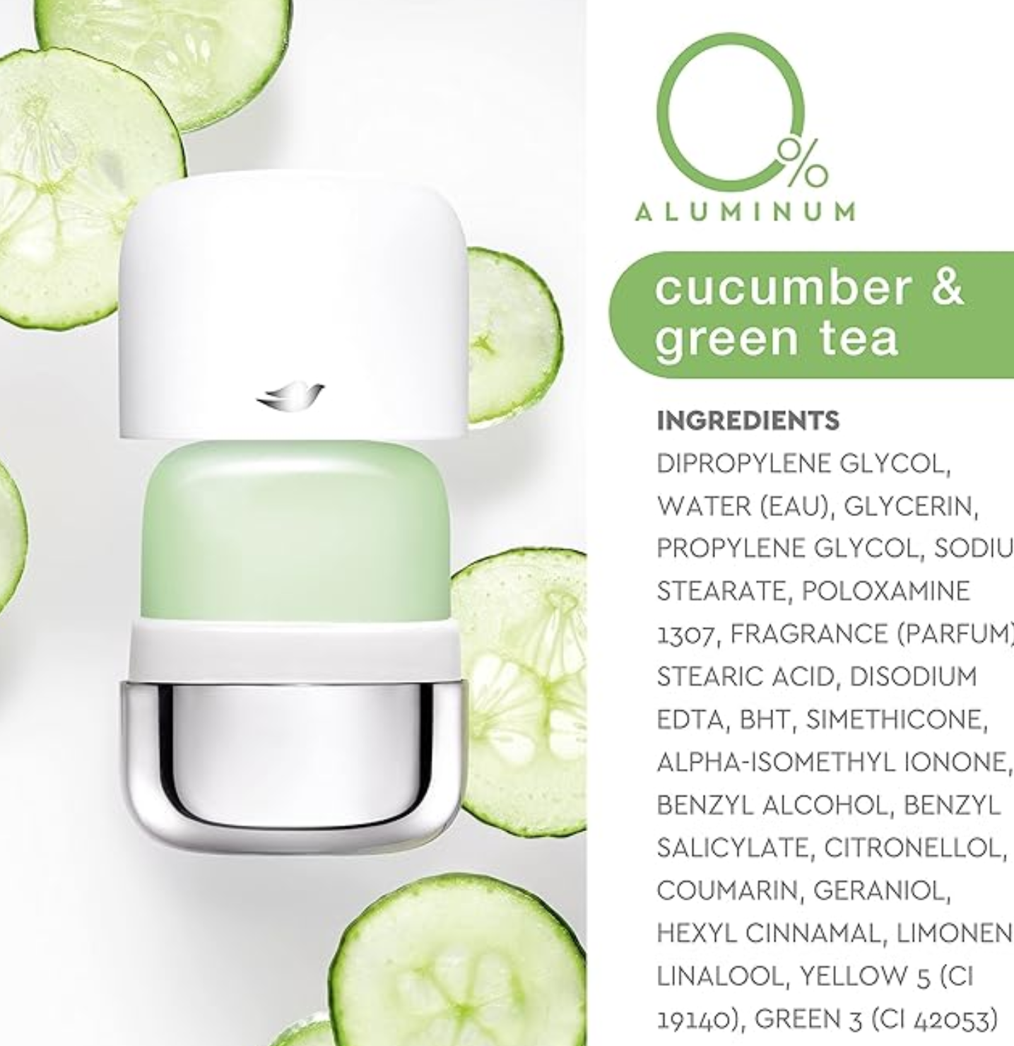 Dove Beauty 0% Aluminum Cucumber & Green Tea 48-Hour Refillable Deodorant Stick - 1 Stainless Steel Case + 1 Refill - 1.13oz