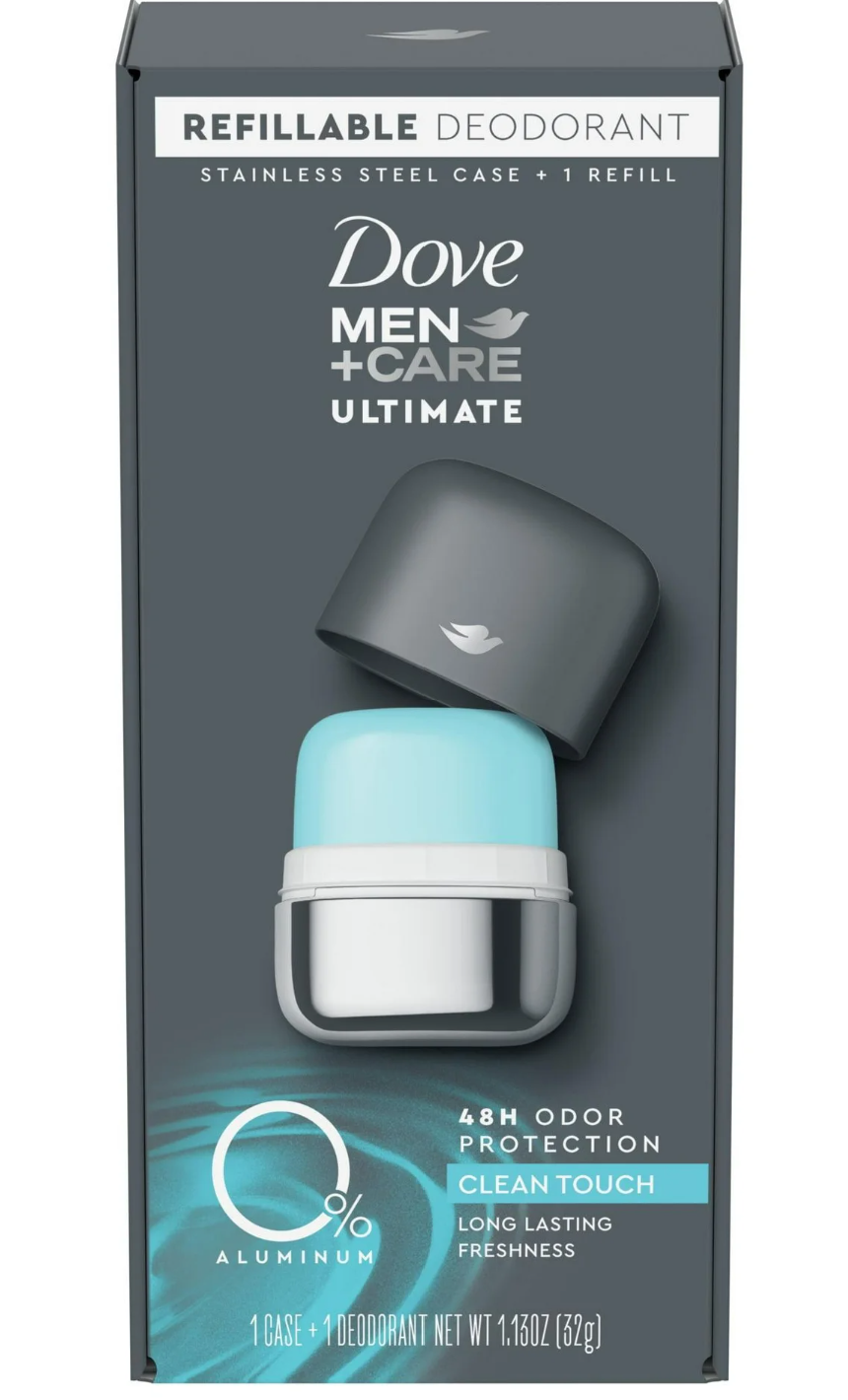 Dove Men+Care 0% Aluminum Clean Touch Refillable Deodorant Stainless Steel Case + 1 Refill - 1.13oz