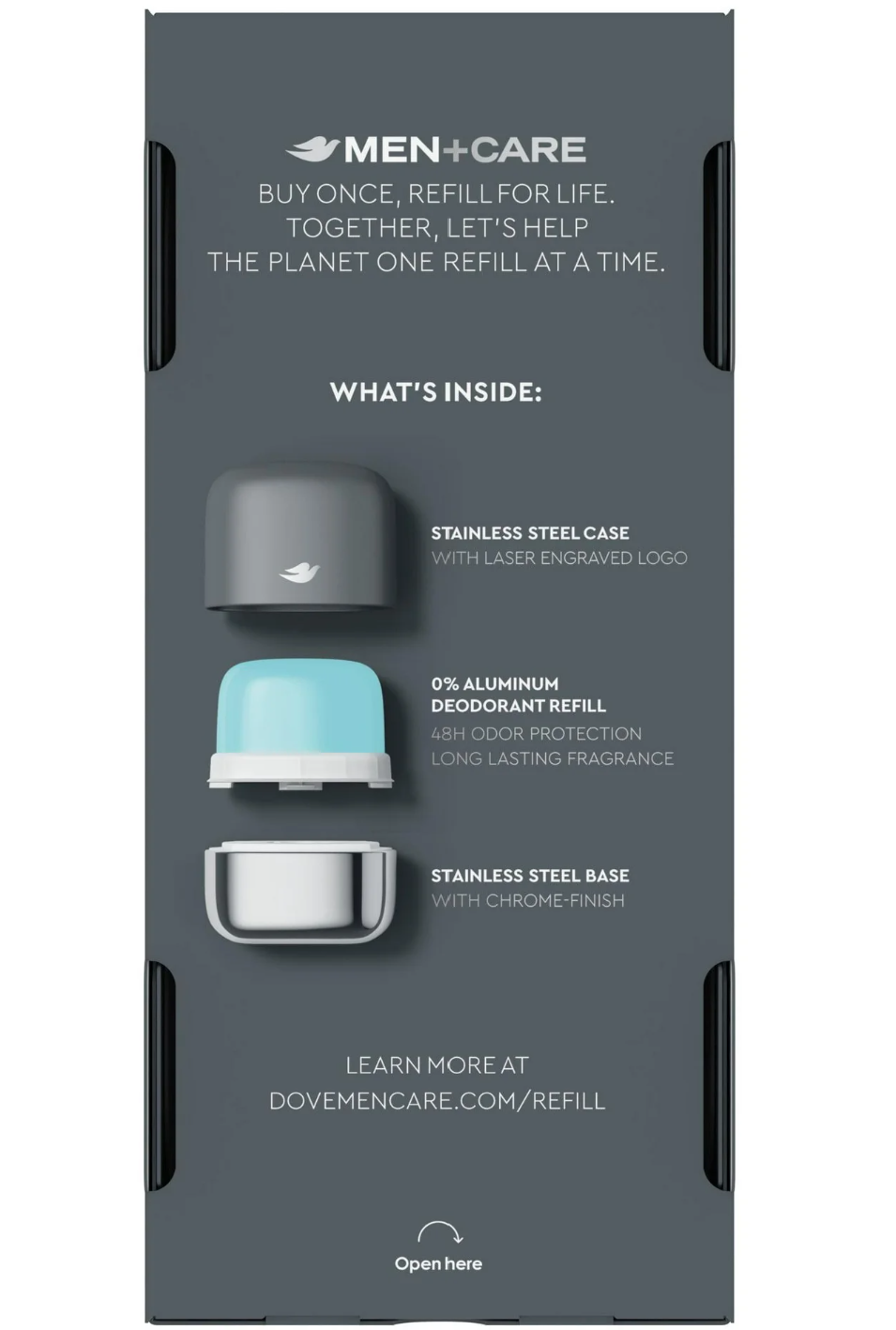 Dove Men+Care 0% Aluminum Clean Touch Refillable Deodorant Stainless Steel Case + 1 Refill - 1.13oz