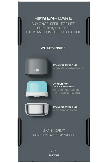 Dove Men+Care 0% Aluminum Clean Touch Refillable Deodorant Stainless Steel Case + 1 Refill - 1.13oz