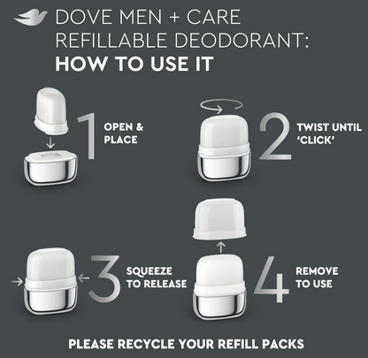 Dove Men+Care 0% Aluminum Clean Touch Refillable Deodorant Stainless Steel Case + 1 Refill - 1.13oz