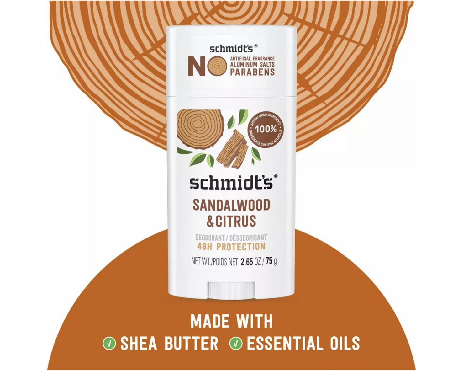 Schmidt's Sandalwood & Citrus Aluminum-Free Natural Deodorant Stick - 2.65oz