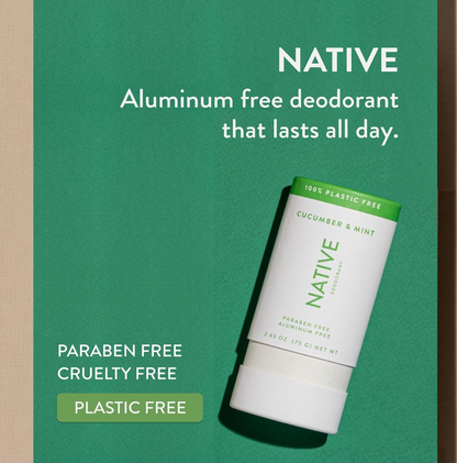 Native Plastic Free Deodorant - Cucumber & Mint - Aluminum Free - 2.65 oz