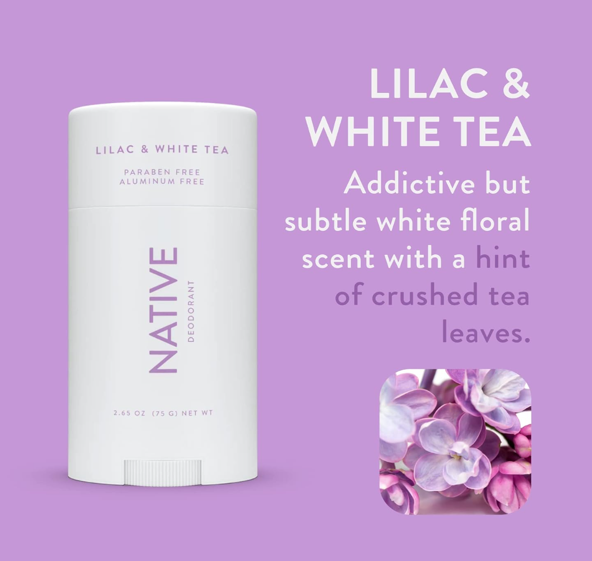 Native Deodorant - Lilac & White Tea - Aluminum Free - 2.65 oz