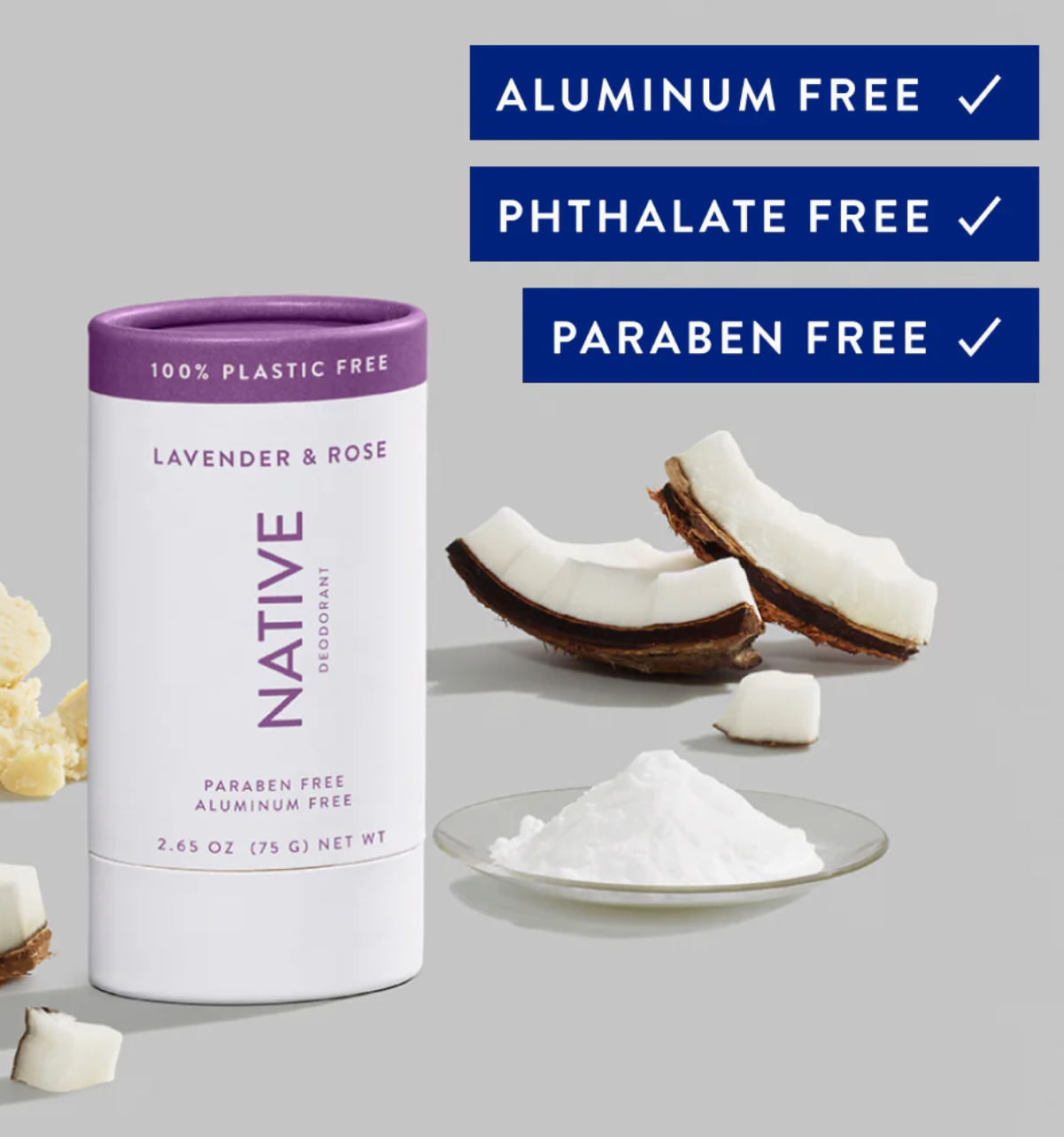 Native Plastic Free Deodorant - Lavender & Rose - Aluminum Free - 2.65 oz