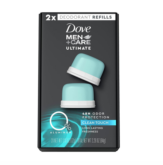Dove Men+Care 0% Aluminum Clean Touch 48 Hour Deodorant Refill Kit- 1.13oz/2pk