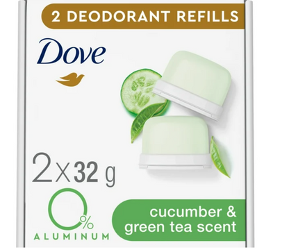 Dove Beauty 0% Aluminum Cucumber & Green Tea 48-Hour Deodorant Stick 1.13 Ounce 2 Refills