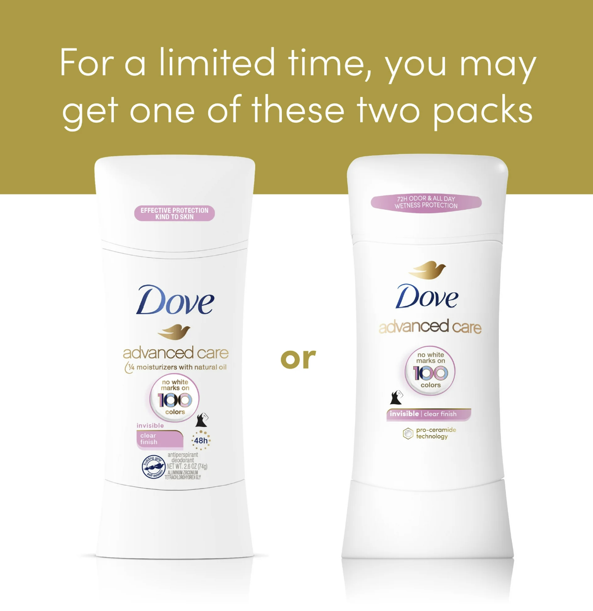 Dove, Advanced Care, Invisible, Anti-Perspirant Deodorant, Clear Finish, 2.6 oz (74 g)