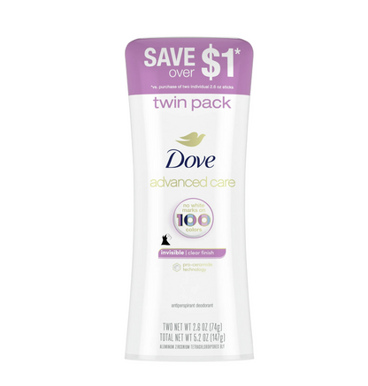 Dove, Advanced Care, Invisible, Anti-Perspirant Deodorant, Clear Finish, 2.6 oz (74 g)
