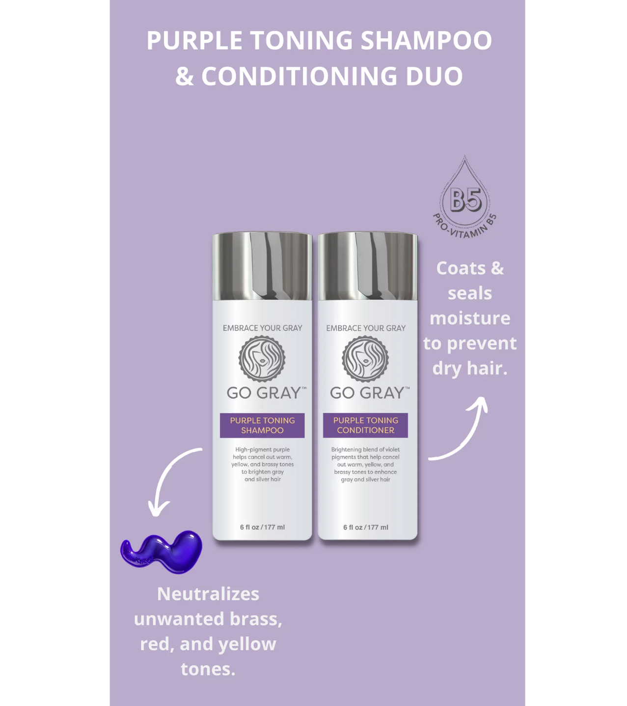 Go Gray Purple Toning Shampoo and Conditioner Duo - 6 fl oz/2ct