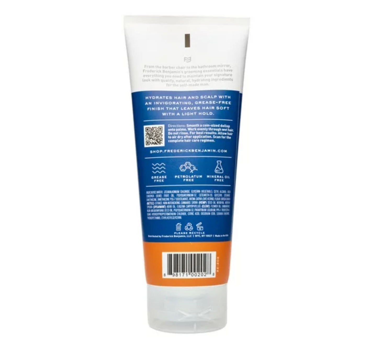 Frederick Benjamin Hydrating Hair Moisturizing Cream with Light Hold, Petroleum Free, 5.1oz