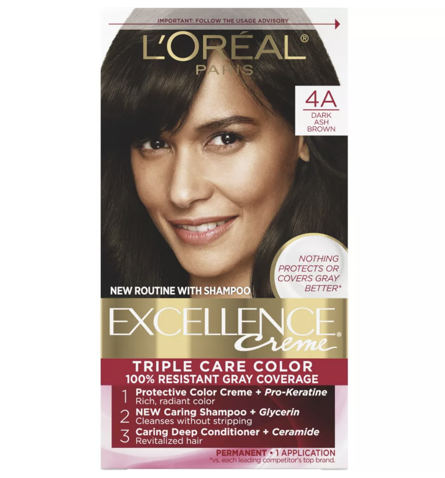 L'Oreal Paris Excellence Non-Drip Creme - 6.3 fl oz - 4A Dark Ash Brown - 1 Kit