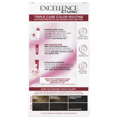 L'Oreal Paris Excellence Non-Drip Creme - 6.3 fl oz - 4A Dark Ash Brown - 1 Kit