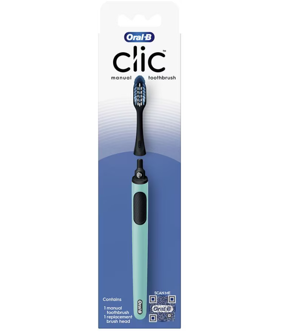 Oral-B Clic Starter Kit Teal Toothbrush, Oral-B Whitening Medium Brush Head, Adults and Children 3+