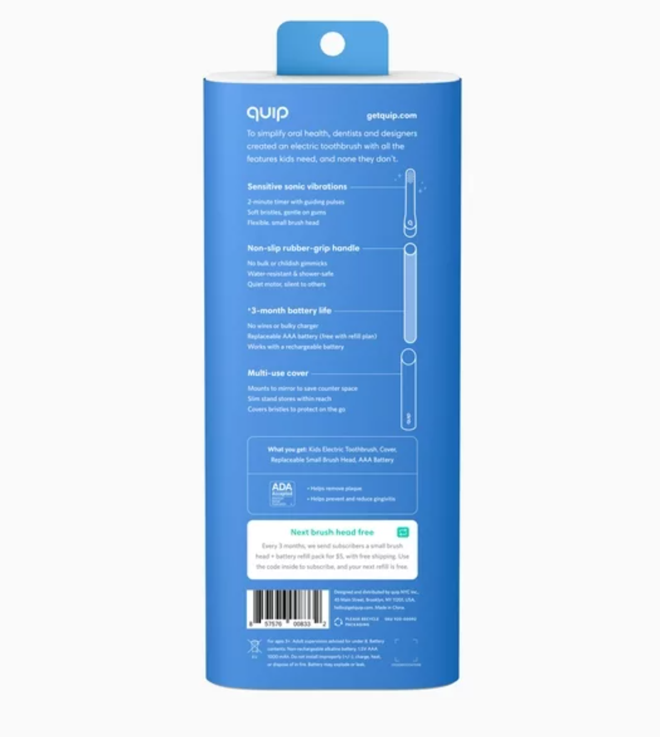 quip Kids Sonic Electric Toothbrush - Rubber | Timer + Small Brush Head