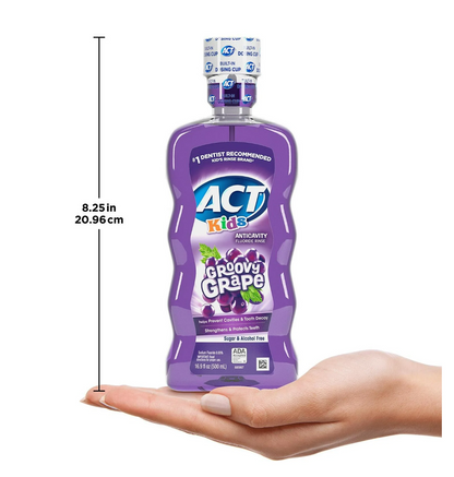ACT Kids' Anti-Cavity Fluoride Rinse Groovy Grape Children's Mouthwash with Fluoride & Exact Dosage Meter - 16.9 fl oz