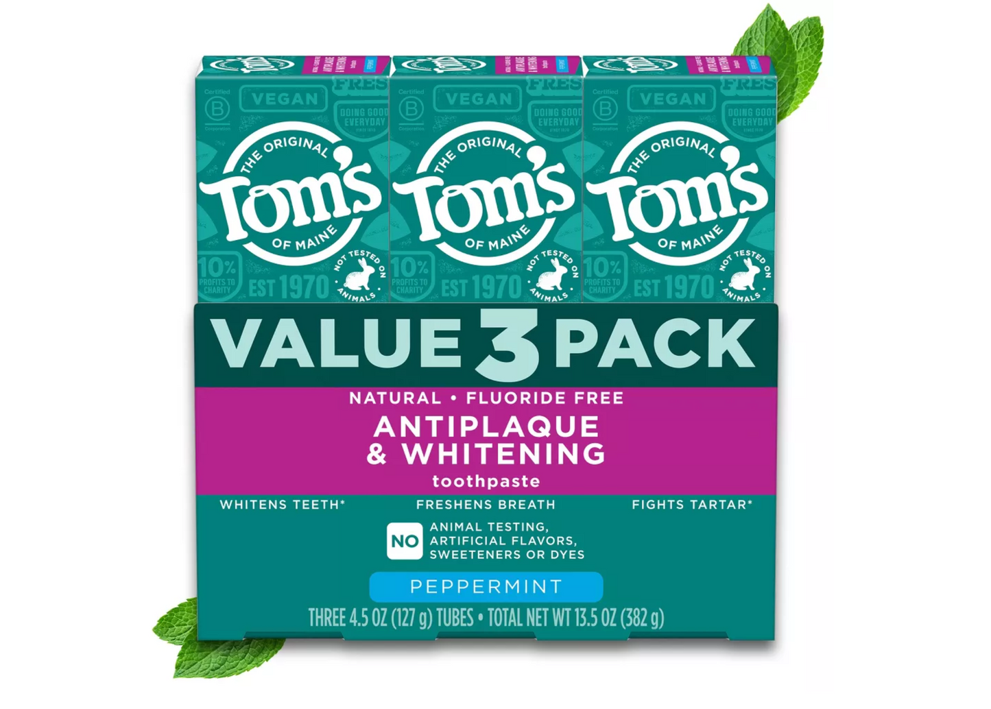 Tom's of Maine Antiplaque and Whitening Natural Toothpaste - Peppermint - 5.5oz/3pk