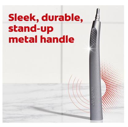 Colgate Optic White Toothbrush with Metal Handle and 2 Replaceable Brush Heads - Silver - Soft