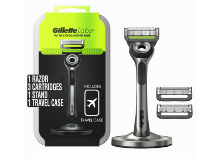 GilletteLabs with Exfoliating Bar Razor (1 Handle + 3 Cartridges + 1 Travel Case)