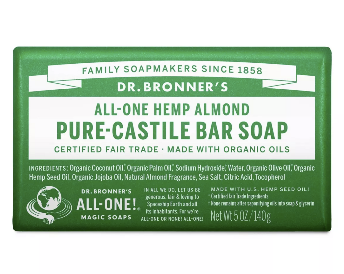 Dr. Bronner's, Almond Bar Soap,- 5oz