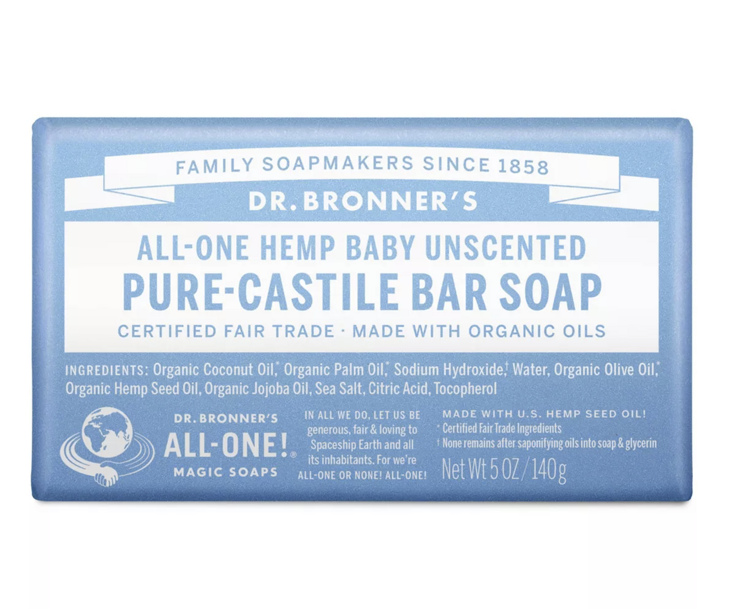 Dr. Bronner's, Unscented Bar Soap, - 5oz