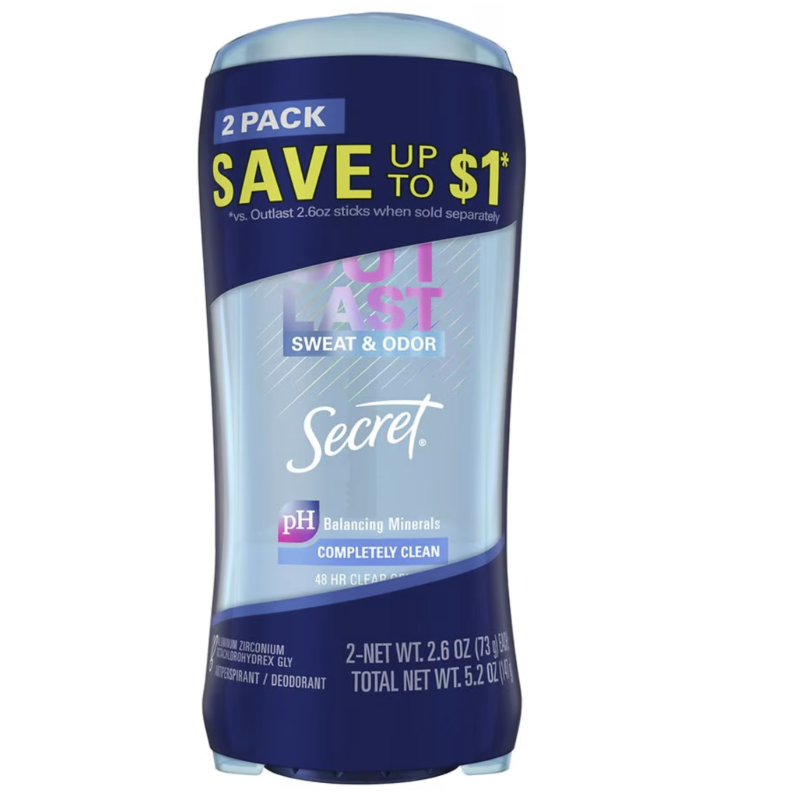 Secret Outlast Antiperspirant Deodorant Completely Clean2.6 oz x 2 pack